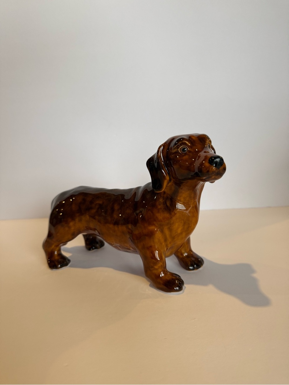 Ceramic Dachshund Figurine - Brown Gloss Finish